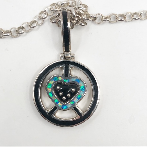 Cynthia Griffis Sterling Silver Heart Peace Symbol Pendant Cable Chain Necklace - Picture 12 of 12